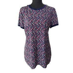 Ralph Lauren Geometric Short Sleeve Top Womens L Navy Red Preppy Casual Career